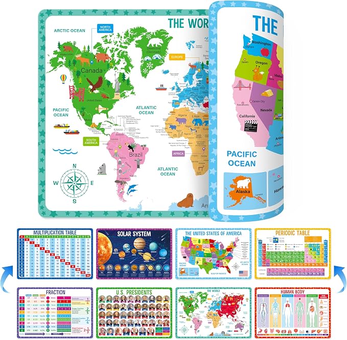 4 Pack Double-Sided Placemats, Washable & Reusable Table Mats -Math, Periodic by SpriteGru