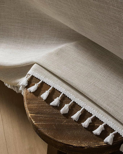 ZeeMart Contrast Linen Table Cloth Rectangle Table Cloths 60x84 Inch Brown, Farmhouse Style Heavy Weight Beige Tablecloth, Water Resistant Burlap Tablecloths