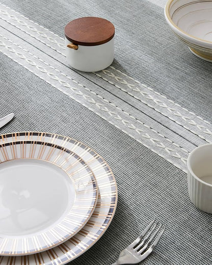 ZeeMart Contrast Linen Round Tablecloth 52 Inch Mid-Stripe Grey, Farmhouse Style Round Table Cloth Heavy Weight Grey Tablecloths, Water Resistant Burlap Table Cloths