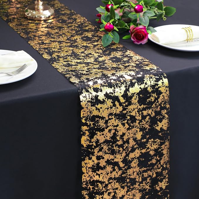 Snowkingdom Black and Gold Table Runner 49 Feet 588 inches Golden Metallic by Snowkingdom