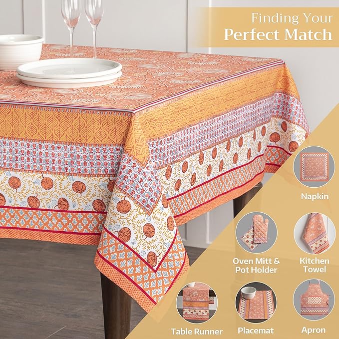 Maison d' Hermine Table Cloth Square Table 100% Cotton 60 x 60 Inches Fall Tablecloth Reusable Everyday Use for Thanksgiving Christmas Decorations Dining Farmhouse Party (Harvest Festival)