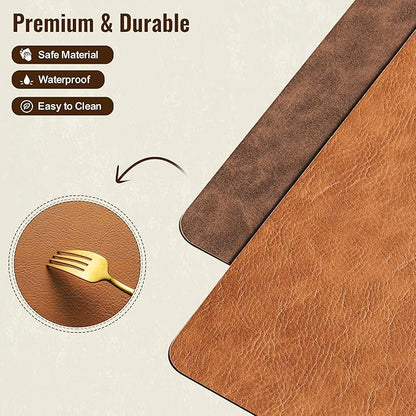 DOLOPL Thanksgiving Placemats Set of 8 Reversible Dual-Color Table Placemats – Heat Resistant Wipeable & Washable Place Mats, Luxury Faux Leather Table Mats for Table Decor (Reddish Brown & Brown)