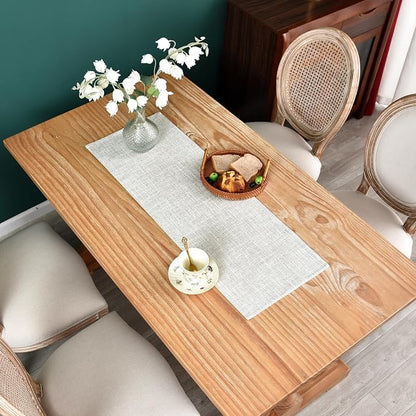 Farmhouse Rustic Faux Linen Table Runner Neutral Beige Table Runners Double - Image 2