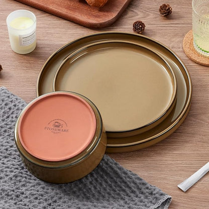 LIANYU Dinnerware Sets for 4, 12 Piece Modern Stoneware Dishes Set | Elegant - Image 2