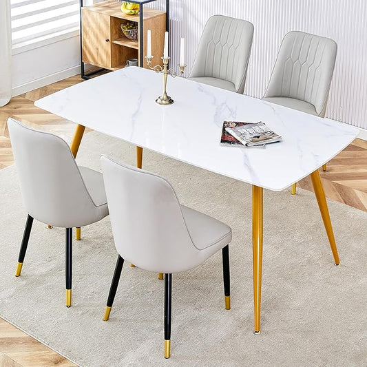 5 Piece Dining Table Set, 4 Chair Dining Table Set, Sintered Stone Kitchen Table Top and Modern Chairs Set of 4 for Kitchen Dining Room