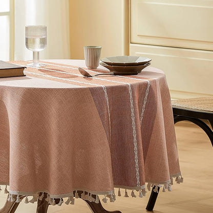 ZeeMart Contrast Linen Round Tablecloth 60 Inch Orange, Farmhouse Style Round Table Cloth Heavy Weight Burnt Orange Fall Tablecloths, Water Resistant Burlap Table Cloths