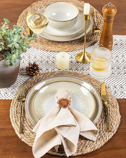 LERATIO Ceramic Dinnerware Sets for 4,Porcelain Plates and Bowls Sets,Handmade Reactive Glaze Dishes Set,Chip Resistant and Scratch Resistant | Oven&Dishwasher & Microwave Safe,Service for 4