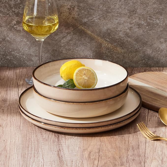 E-far Stoneware Pasta Bowls Set of 4, 35oz Double Reactive Glaze | Wide & - Image 5