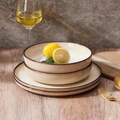 E-far Stoneware Pasta Bowls Set of 4, 35oz Double Reactive Glaze | Wide & - Image 5