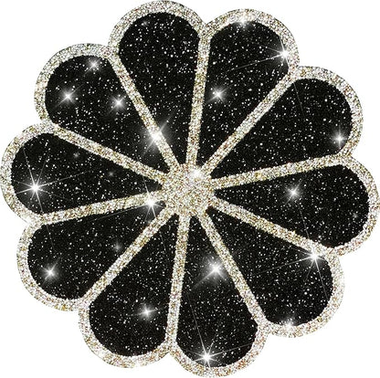 Washable Waterproof Diamond Circle Placemats for Round Tablescape Decor for Dinner and Kitchen Bling Placemats for Weddings & Special Events (Black)