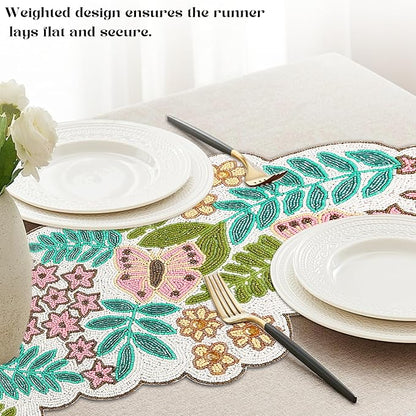 Spring Floral Beaded Table Runner, 13x36 | Glass beads, polyester backing - Image 6