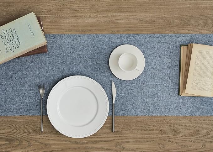 Basic Linen Style Table Runner, 14x90 Inch Navy Blue | Mitered Corner Design - Image 3