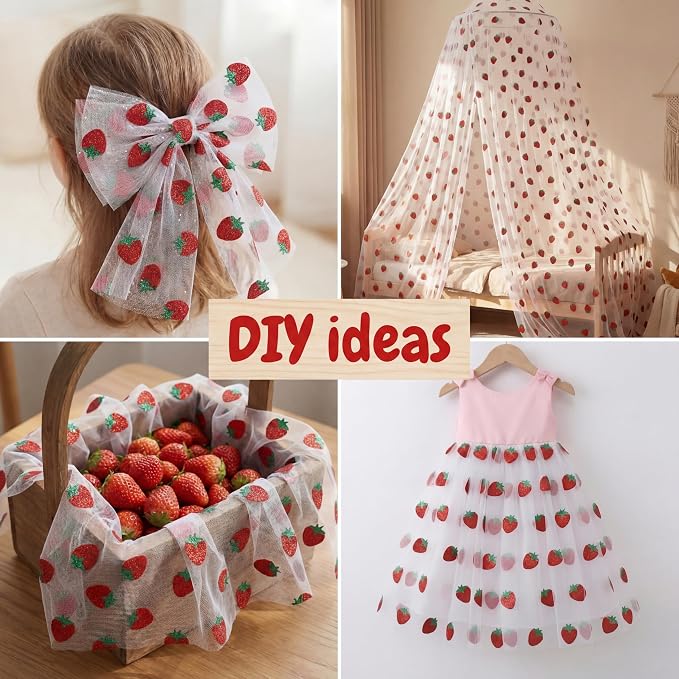 4 Pcs Strawberry Table Runners 29x70 Inch Strawberry Glitter Tulle Lace Table - Image 5