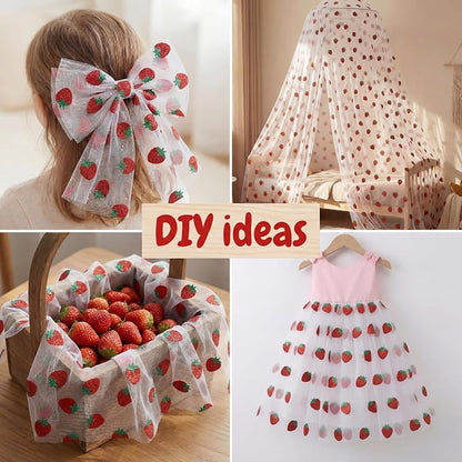4 Pcs Strawberry Table Runners 29x70 Inch Strawberry Glitter Tulle Lace Table - Image 5