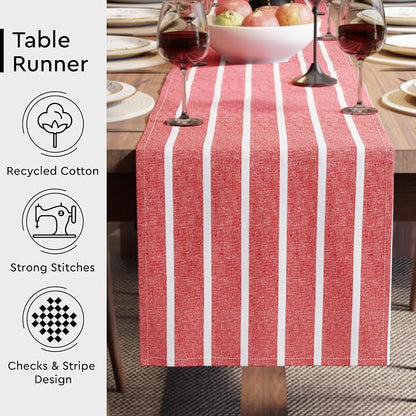Encasa XO Table Runner, Woven Cotton Dining Runner 13"x72" | Roma Red Stripes - Image 3