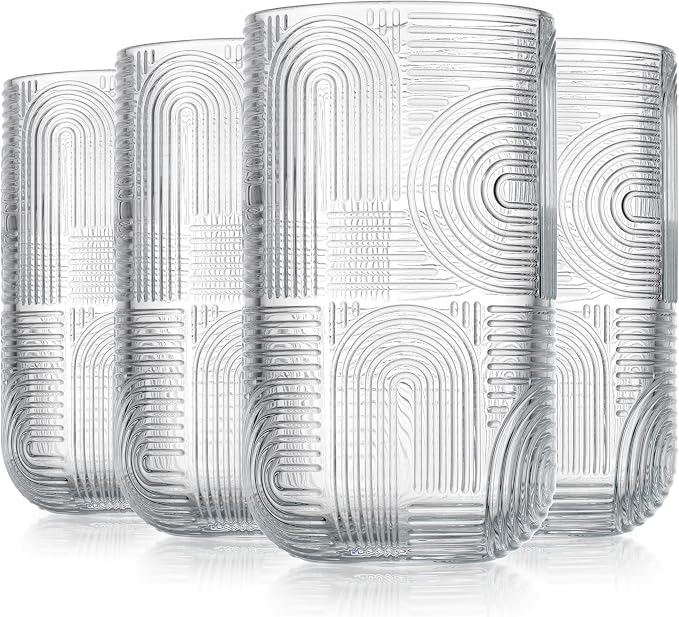 Glaver's Drinking Glasses, Highball Glasses, 17 Ounce Thick Embossed Designed - Image 5