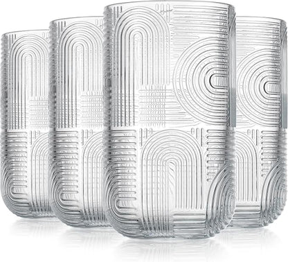 Glaver's Drinking Glasses, Highball Glasses, 17 Ounce Thick Embossed Designed - Image 5