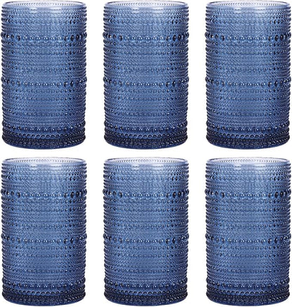 Moretoes 12 Oz Vintage Hobnail Drinking Glasses Set of 6 | Blue Highball by Moretoes