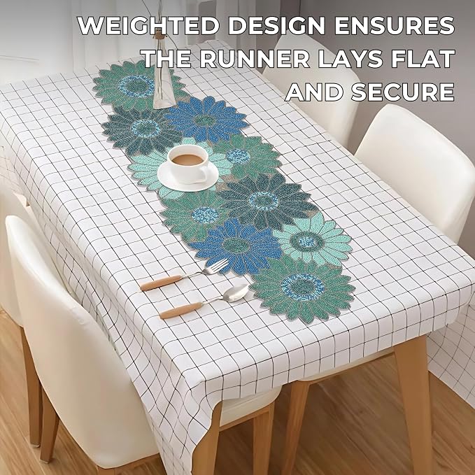 Floral Beaded Table Runner, 13x36 | Glass beads, polyester backing, handcrafted - Image 7