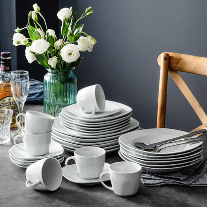 MALACASA 30 Piece Porcelain Dinnerware Set, Square Ceramic Dishware Sets - Image 7
