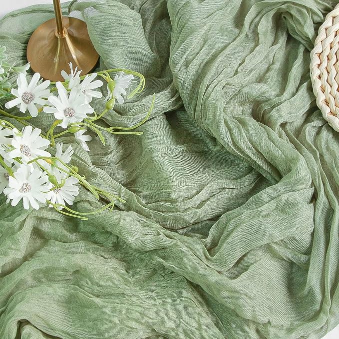 Sage Green Cheesecloth Table Runner by FEXIA