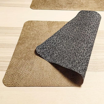 Placemats Set of 4, 6 for Dining Table, Fake Pu Table Cloth Set, Washable Textile Mats 12"x18" Brown