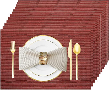Red Vinyl Placemats Set of 12, Heat Resistant Table Placemats | 18x12 inch by Uolr