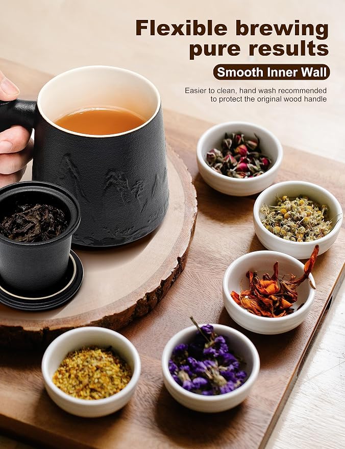 suyika Ceramic Tea Cup with Infuser and Lid, Gradient Embossed Large Tea Mug - Image 4