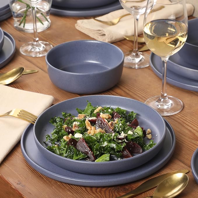 Gibson Elite Bayou Moon Plates and Bowls Sets, 16-Piece Blue Matte Stoneware - Image 6