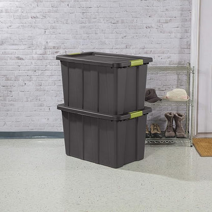 Sterilite 30 Gal Latching Tuff1 Storage Tote, Stackable Bin with Latch Lid, Plastic Container to Organize Garage, Basement, Gray Base and Lid, 4-Pack