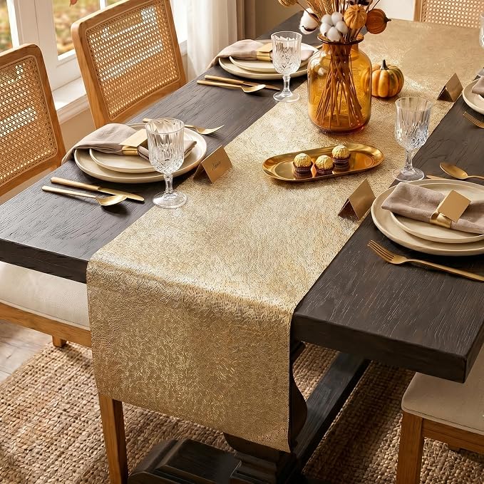 FAVE Gold Table Runners 60 Inches Table Runner Line Shaped | Short Table Runner - Image 8