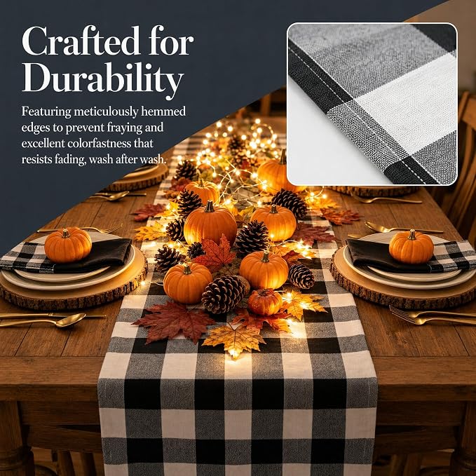 ShinyBeauty 4 Packs Black & White Plaid Table Runners 13x72” Gingham Runner | - Image 3