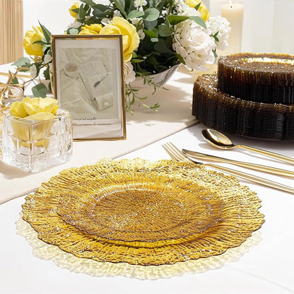 U-QE 60PCS Clear Yellow Plates - Yellow Plastic Plates Disposable&Reusable - Heavy Duty Plastic Plate for Party&Wedding Including 30 Dinner Plate 10" & 30 Appetizer 7"