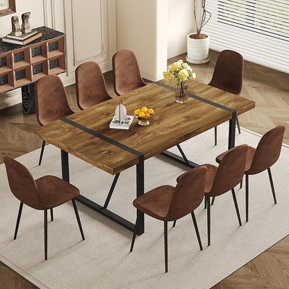 Dining Table Set for 8, Modern 71'' Dark Wood Dining Table and Fabric Dining Chairs Set of 8,Table and Chairs Set of 8,Ideal for Kitchen Dining Room