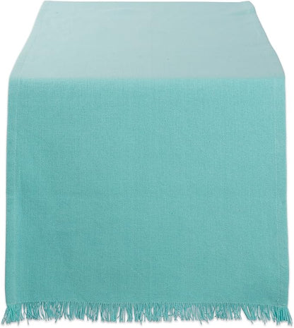 DII Everyday Collection, Fringed Check Tabletop, Table Runner, Solid Aqua by DII