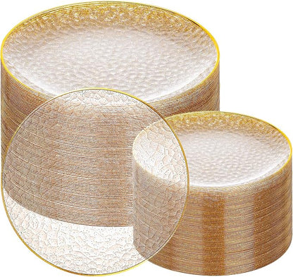 Rubtlamp 100Pcs Clear Gold Plastic Plates, Hammered Plastic Plates Included 50 by Rubtlamp