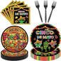 96 Pcs Cinco De Mayo Decorations, Fiesta Party Plates Napkins Forks by EoBeCy