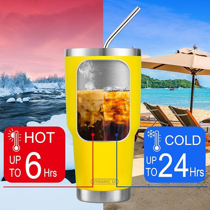 D·S 30oz Yellow Tumbler Double Wall Vacuum Insulated Travel Coffee Mug | Double - Image 4