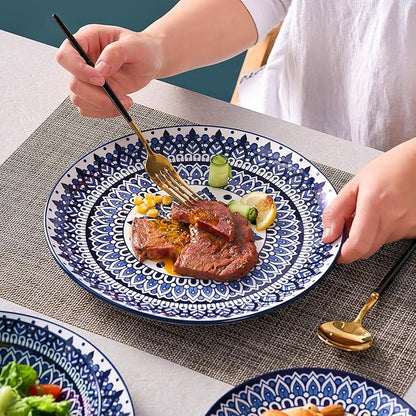 Bestone 12-Piece Round Porcelain Dinnerware Set, Service for 4, Chip Resistant Plates and Bowls,Blue, Dishwasher & Microwave Safe for Home Daily Use