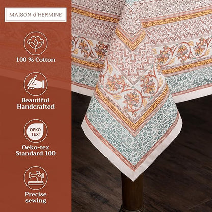 Maison d' Hermine Table Cloth Rectangle Table 100% Cotton 70 x 108 Inches Fall Tablecloth Reusable Everyday Use for Thanksgiving Christmas Decorations Dining Farmhouse Party (Nila)