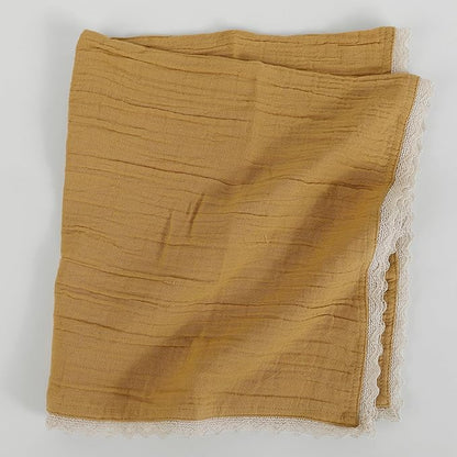 FINGERCRAFT Dinner Cloth Napkin Cotton Muslin Double Gauze 12 Pack with Classic Lace for Everyday Use, Wedding, Party, Christmas, Easter Napkins Cloth are Pre Shrunk and Good Absorbency Gold