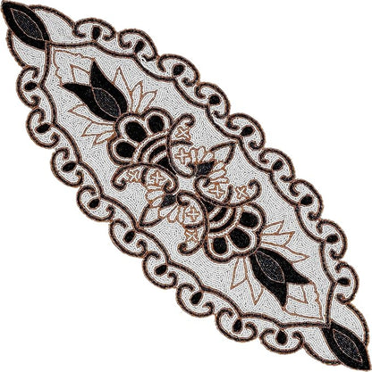 Floral Beaded Table Runner, 36x13 in, polyester backing, floral pattern by CLEENTABLE