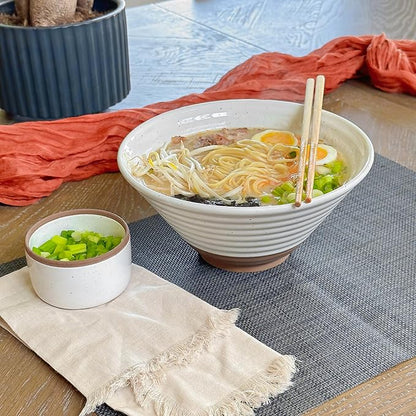 MORA Ceramic Ramen Bowl Set of 2, 45oz - Great for Pho, Miso Udon Soup, Instant Noodles, Serving, Thai or Asian Food - Microwave Safe Large Japanese Noodle Bowls, Modern Kitchen - Vanilla White