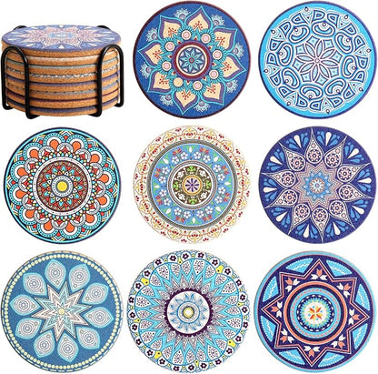 Coasters Set of 8, Colorful Cork Drinks Coasters by Puluole