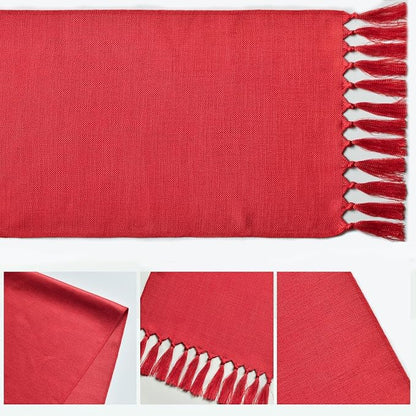 Artoid Mode Red Tassel Table Runner, Christmas Linen Blend Rustic Farmhouse - Image 5