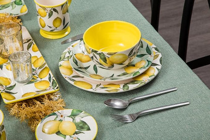 Bico Lemon Dreams Cereal Bowls Set of 4, 26 oz Deep Ceramic Soup Bowls - Image 5
