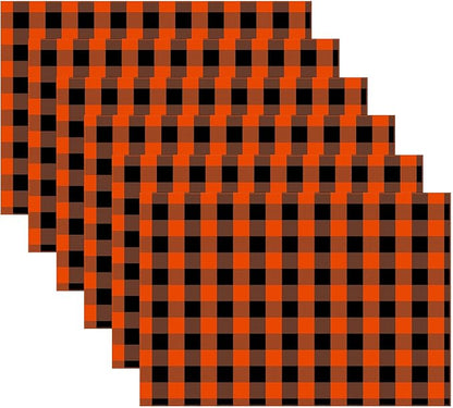 Urban Villa Halloween Placemats for Dining Table 100% Cotton Placemats 14''x20'' Over Sized Tablemats Set of 6 Placemats Orange/Black Color Buffalo Check Tablemats for Dinners Wedding PartiesPlacemats
