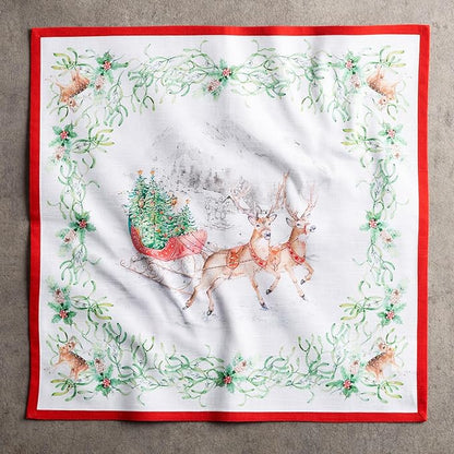 Maison d' Hermine Cloth Napkins Set of 4 100% Cotton for Thanksgiving Christmas Decorations Everyday Reusable Square Fall Napkins Cloth Washable Dinner Party (Christmas Tradition, 20"x20")