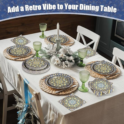 Kochorie 100 Pieces Bohemian Style Paper Plates and Napkins Set Vintage Bohemian Decorative Paper Plates (25 x 7 Inch & 25 x 9 Inch) Boho Tableware Set for Daily Use Party Kitchen Wedding Decor