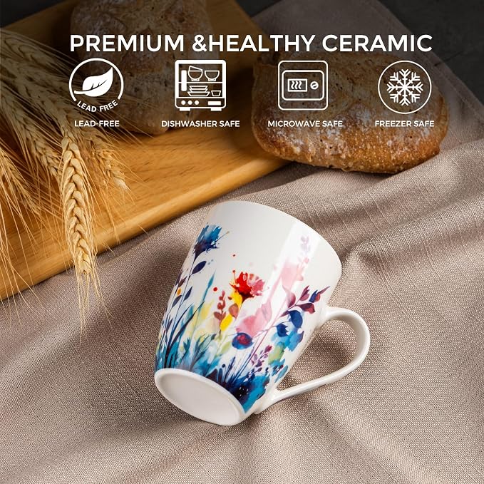 GBhome Floral Coffee Mugs Set of 6, 12 oz Ceramic Coffee Cups Set | Classic - Image 6